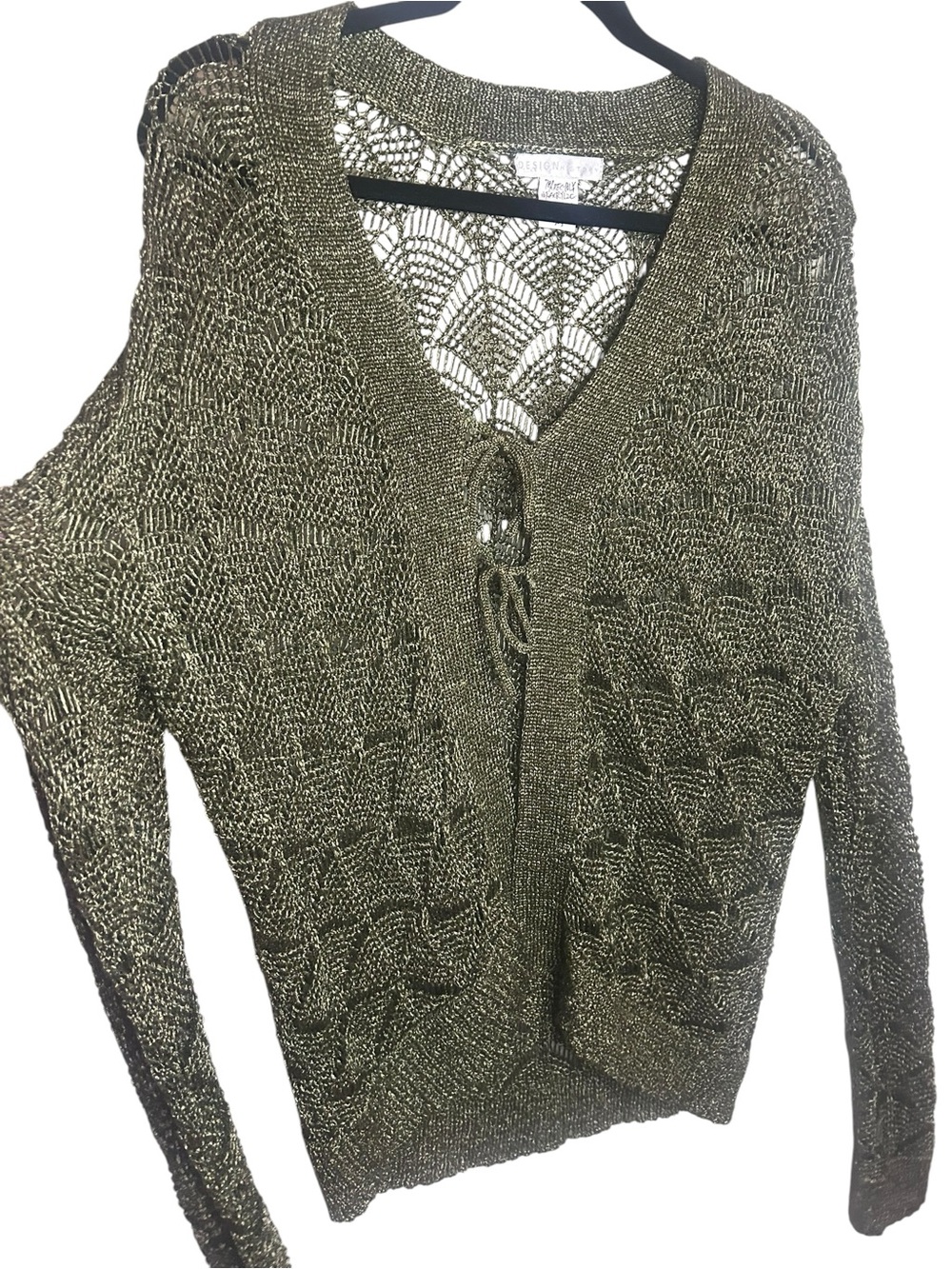 Lightweight Metallic Knit Cardigan Sweater - Olive Gold